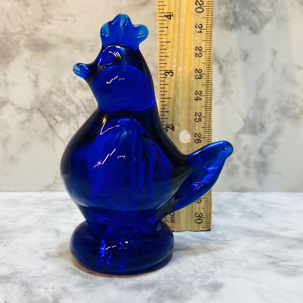 Blue Chicken Rooster Of Happiness Glass Cobalt Blue Figurine Un-Marked - Picture 5 of 8